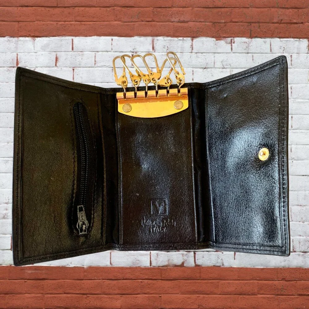 Valentino Rudy Italy Black Leather KEY COIN CARD Wallet Mens Tri-Fold